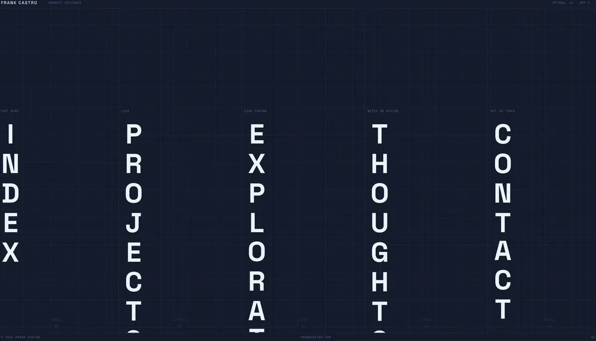 The original single-page portfolio, five scrolling columns