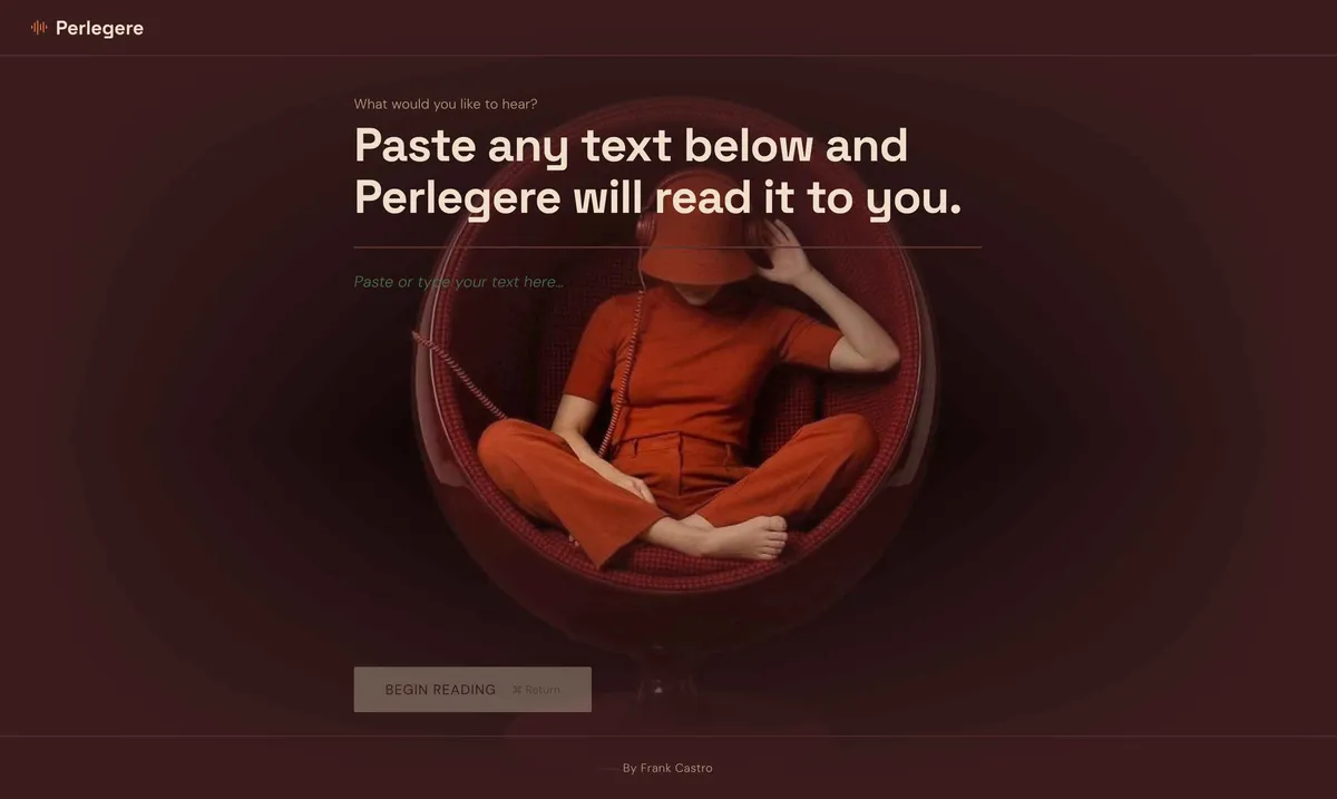 Perlegere read-aloud app interface